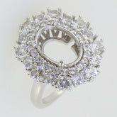 Sterling Silver Semi Mount Ring Setting Oval OV 12x8mm Double Halo White Topaz - Syzjewelry